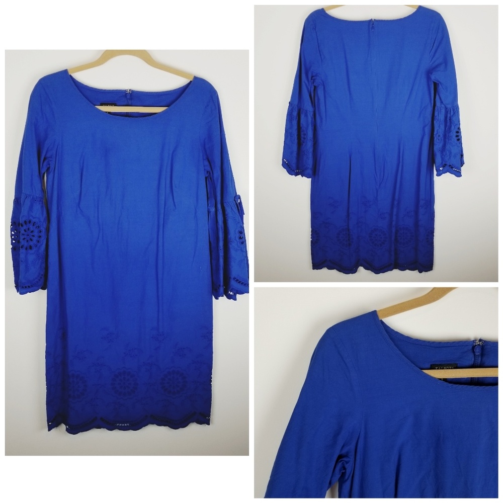 Talbots blue embroidery eyelet Bell sleeve dress 6